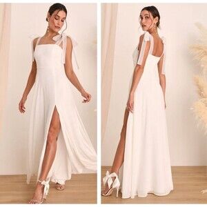 Lulus Radiant Romance White Tie-Strap Maxi Dress Size Medium Bridal Sleeveless